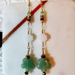 4 inch natural floral stone beaded earrings Handmade